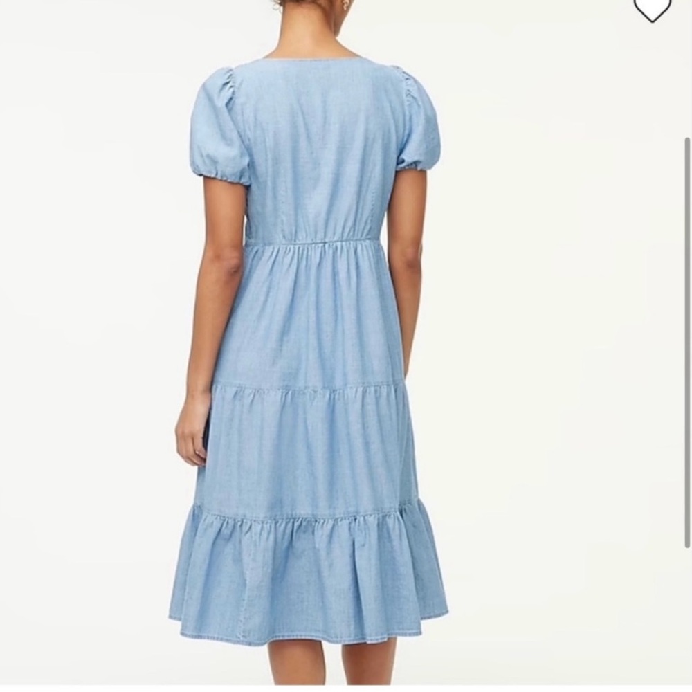 J. Crew Factory Denim Blue Puff Sleeve Midi Dress - Picture 6 of 7
